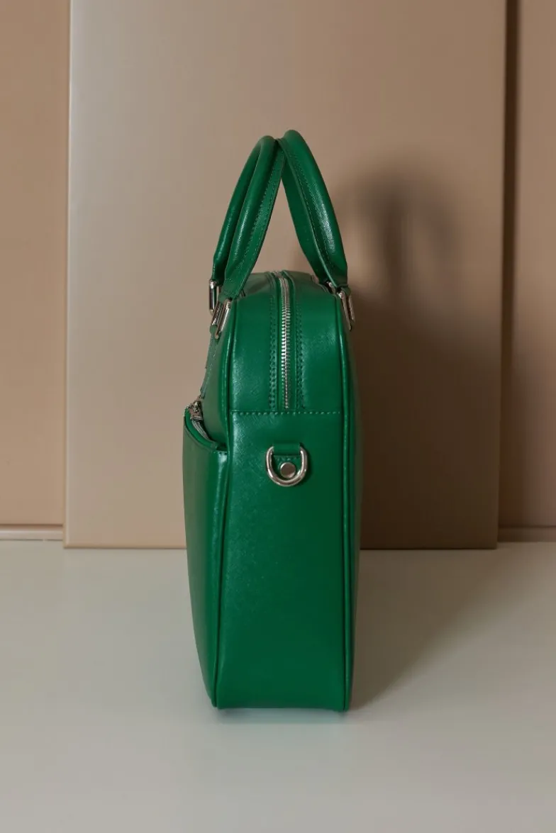 D'Arienzo Justin - Borsa Ventiquattrore in pelle di vitello verde chiaro saffiano con doppia tasca