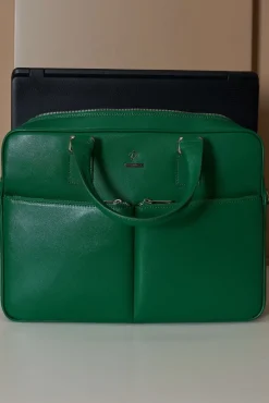 D'Arienzo Justin - Borsa Ventiquattrore in pelle di vitello verde chiaro saffiano con doppia tasca