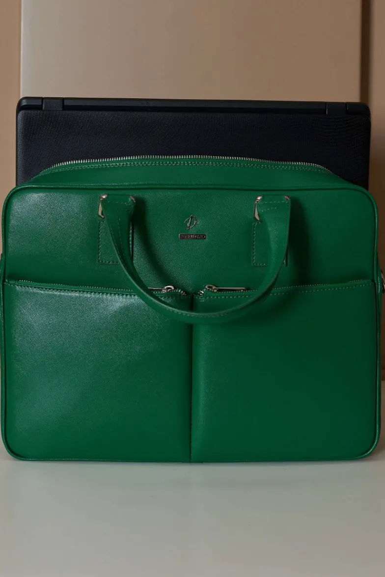 D'Arienzo Justin - Borsa Ventiquattrore in pelle di vitello verde chiaro saffiano con doppia tasca