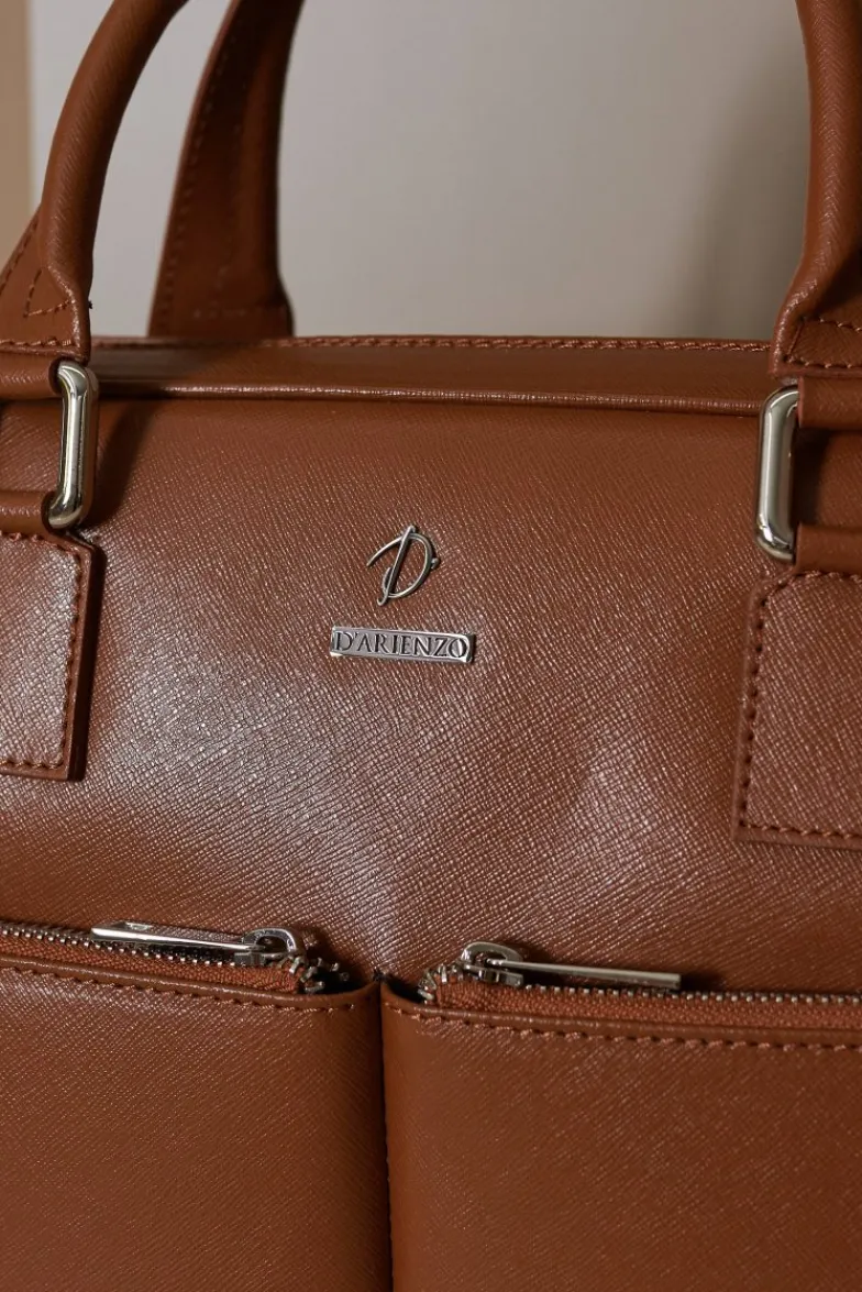D'Arienzo Justin - Borsa Ventiquattrore in pelle di vitello cuoio saffiano con doppia tasca