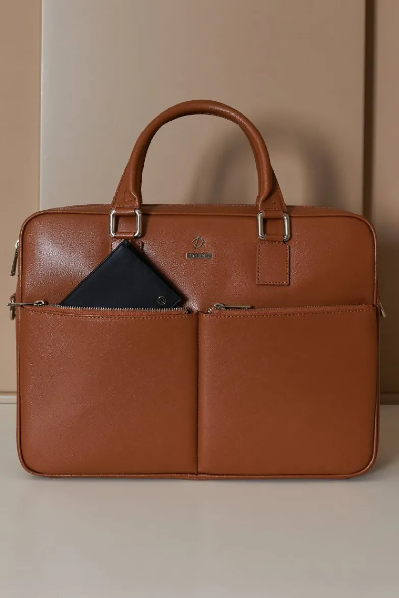 D'Arienzo Justin - Borsa Ventiquattrore in pelle di vitello cuoio saffiano con doppia tasca