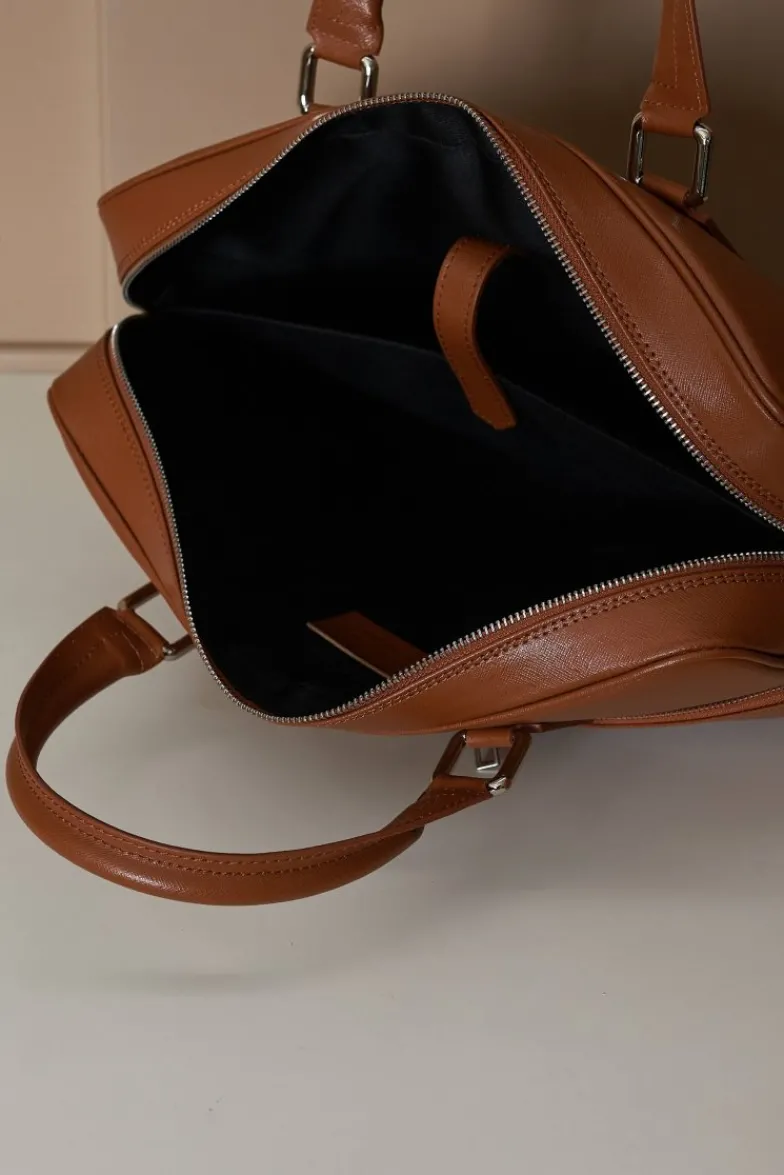 D'Arienzo Justin - Borsa Ventiquattrore in pelle di vitello cuoio saffiano con doppia tasca