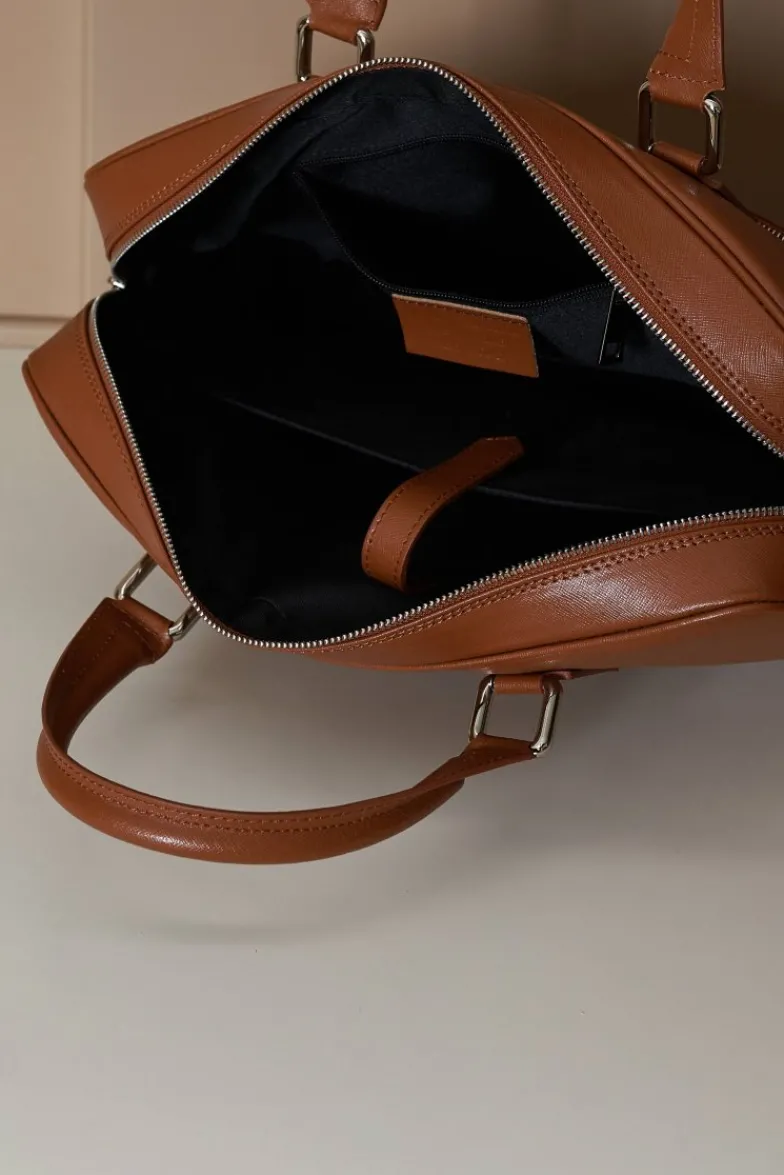 D'Arienzo Justin - Borsa Ventiquattrore in pelle di vitello cuoio saffiano con doppia tasca