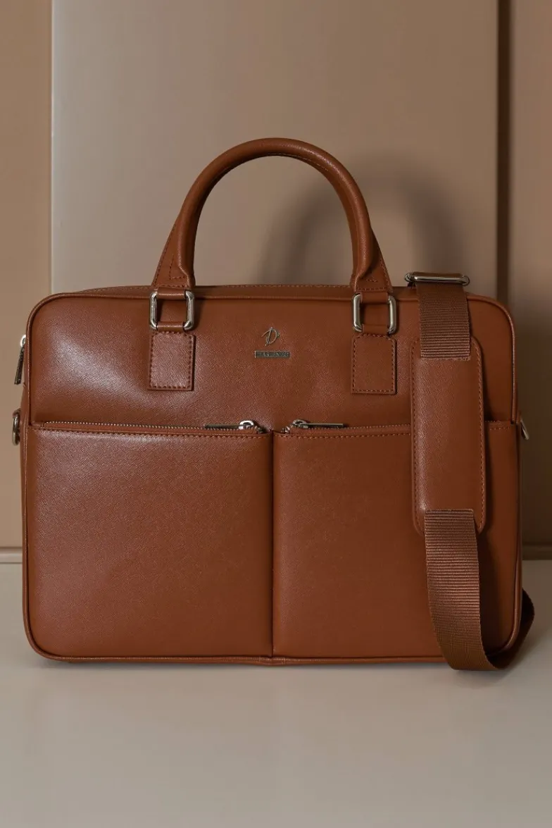 D'Arienzo Justin - Borsa Ventiquattrore in pelle di vitello cuoio saffiano con doppia tasca