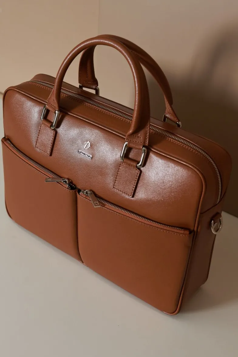 D'Arienzo Justin - Borsa Ventiquattrore in pelle di vitello cuoio saffiano con doppia tasca