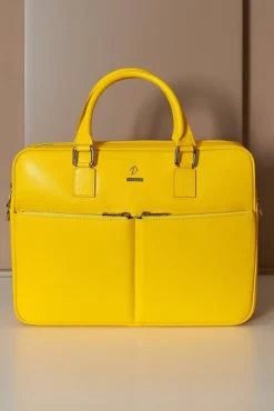 D'Arienzo Justin - Borsa Ventiquattrore in pelle di vitello gialla saffiano con doppia tasca