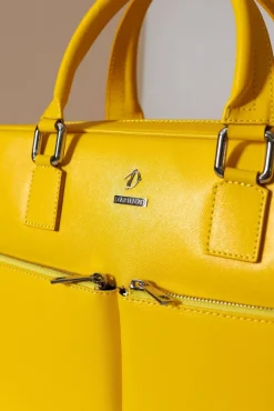 D'Arienzo Justin - Borsa Ventiquattrore in pelle di vitello gialla saffiano con doppia tasca