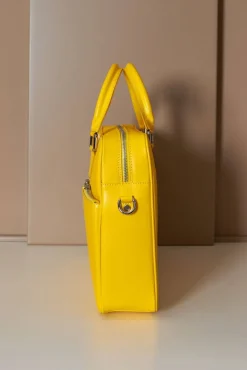 D'Arienzo Justin - Borsa Ventiquattrore in pelle di vitello gialla saffiano con doppia tasca