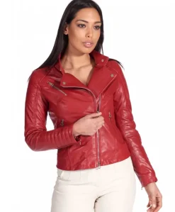 Donna D'Arienzo Karim Trap - Giacca moto in pelle rossa trapuntata stile chiodo
