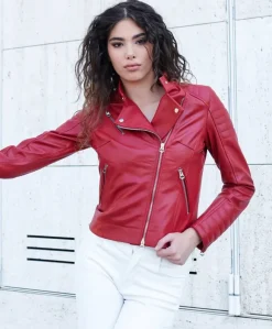 Donna D'Arienzo Karim Trap - Giacca moto in pelle rossa trapuntata stile chiodo