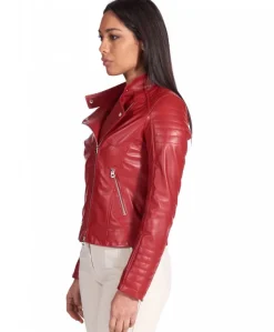 Donna D'Arienzo Karim Trap - Giacca moto in pelle rossa trapuntata stile chiodo