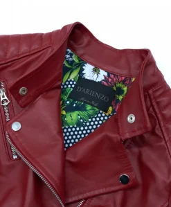 Donna D'Arienzo Karim Trap - Giacca moto in pelle rossa trapuntata stile chiodo