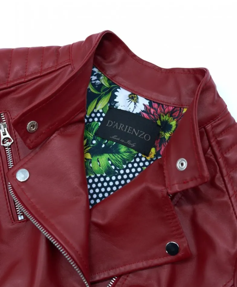 Donna D'Arienzo Karim Trap - Giacca moto in pelle rossa trapuntata stile chiodo