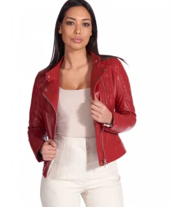 Donna D'Arienzo Karim Trap - Giacca moto in pelle rossa trapuntata stile chiodo