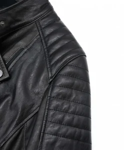 Donna D'Arienzo Karim Trap - Giacca moto in pelle vegetale nera trapuntata effetto vintage