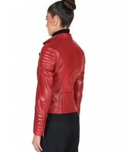 Donna D'Arienzo Karim Trap - Giacca moto in pelle vegetale rossa trapuntata effetto vintage
