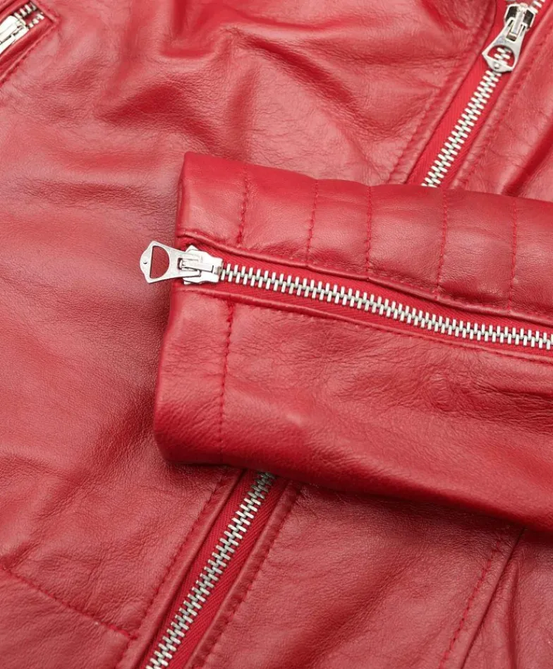 Donna D'Arienzo Karim Trap - Giacca moto in pelle vegetale rossa trapuntata effetto vintage