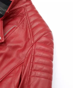 Donna D'Arienzo Karim Trap - Giacca moto in pelle vegetale rossa trapuntata effetto vintage