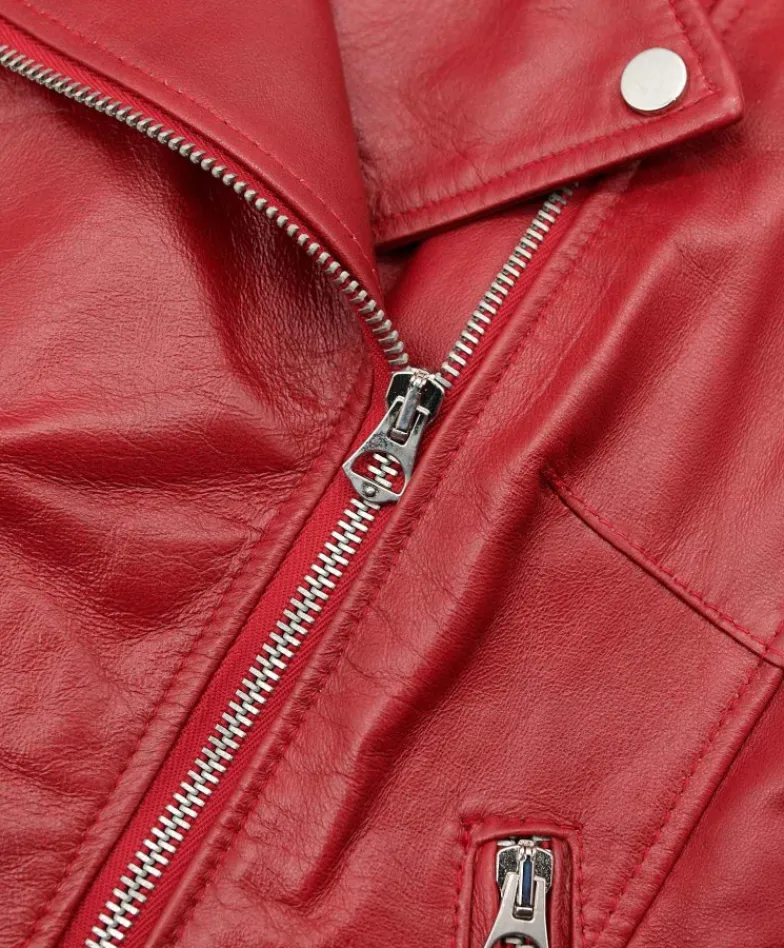 Donna D'Arienzo Karim Trap - Giacca moto in pelle vegetale rossa trapuntata effetto vintage