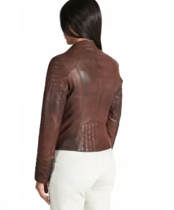 Donna D'Arienzo Karim Trap - Giacca moto in pelle marrone trapuntata effetto vintage