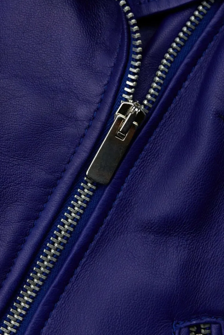 Donna D'Arienzo Kbc - Giacca chiodo in pelle naturale bluette cerniera trasversale