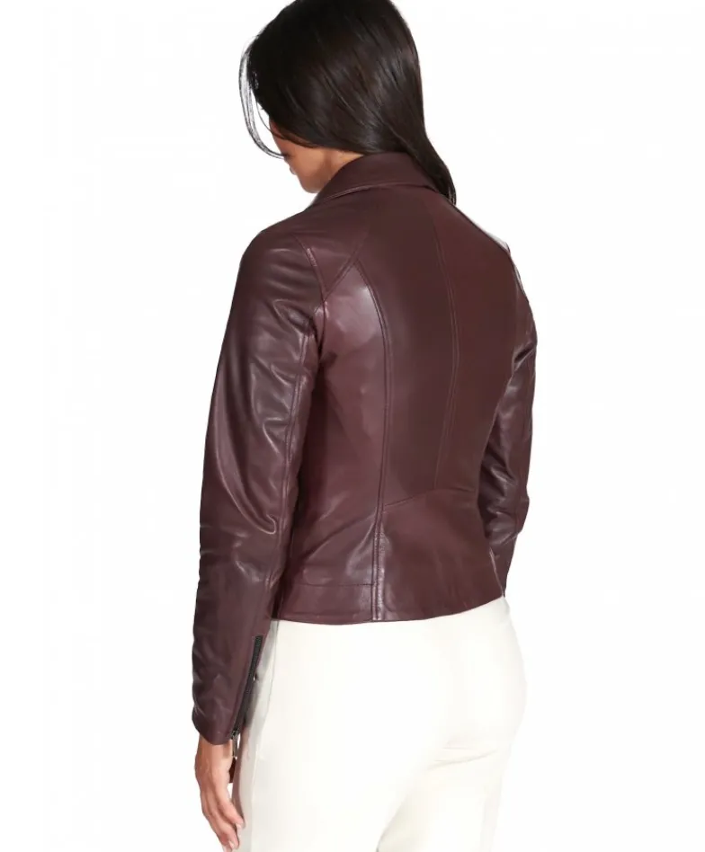 Donna D'Arienzo Kbc - Giacca chiodo in pelle naturale bordeaux effetto liscio
