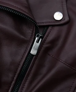 Donna D'Arienzo Kbc - Giacca chiodo in pelle naturale bordeaux effetto liscio