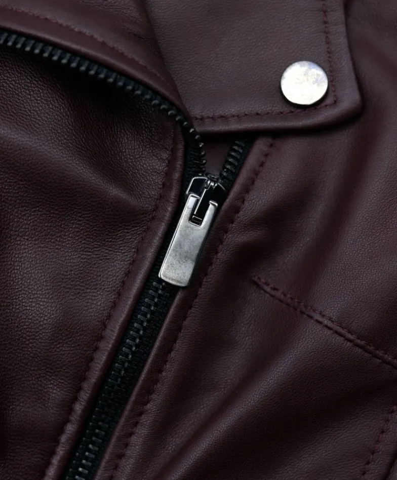 Donna D'Arienzo Kbc - Giacca chiodo in pelle naturale bordeaux effetto liscio
