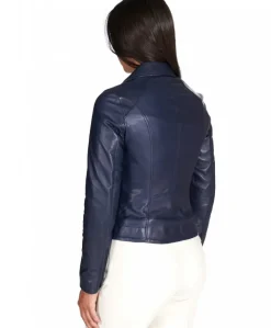 Donna D'Arienzo Kbc - Giacca chiodo in pelle naturale blu effetto liscio