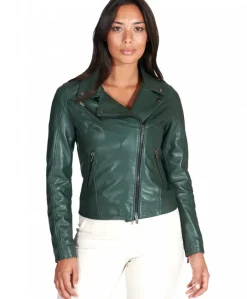 Donna D'Arienzo Kbc - Giacca chiodo in pelle naturale verde effetto liscio
