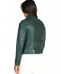Donna D'Arienzo Kbc - Giacca chiodo in pelle naturale verde effetto liscio