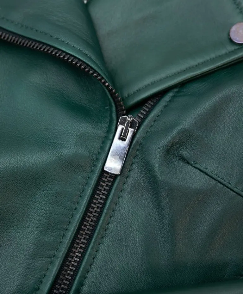 Donna D'Arienzo Kbc - Giacca chiodo in pelle naturale verde effetto liscio