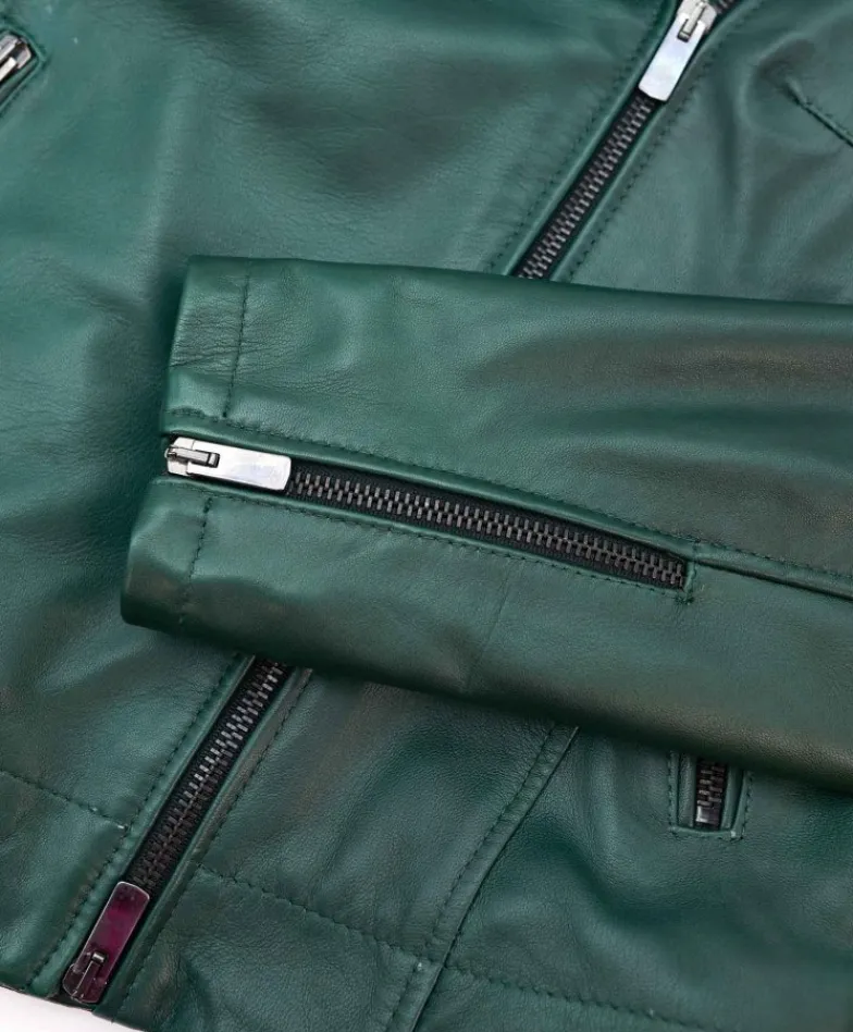 Donna D'Arienzo Kbc - Giacca chiodo in pelle naturale verde effetto liscio