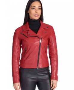 Donna D'Arienzo Kbc - Giacca chiodo in pelle rosso nappa effetto liscio