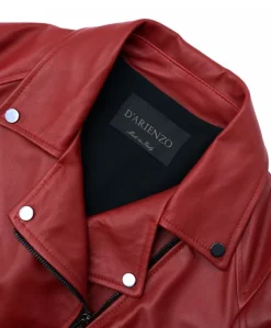 Donna D'Arienzo Kbc - Giacca chiodo in pelle rosso nappa effetto liscio