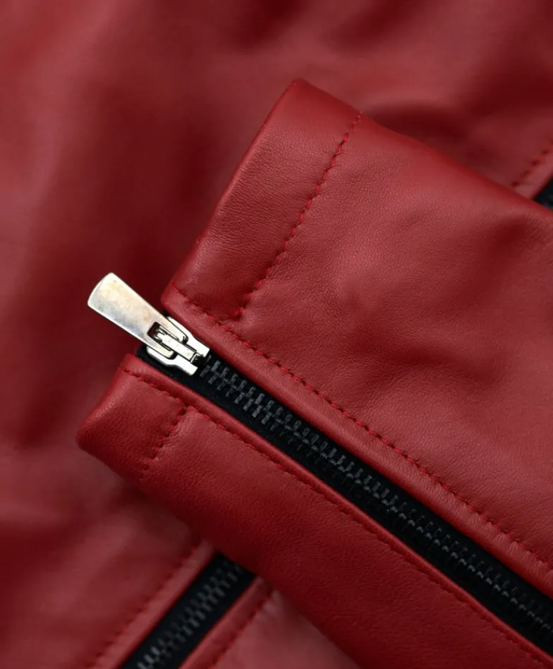 Donna D'Arienzo Kbc - Giacca chiodo in pelle rosso nappa effetto liscio