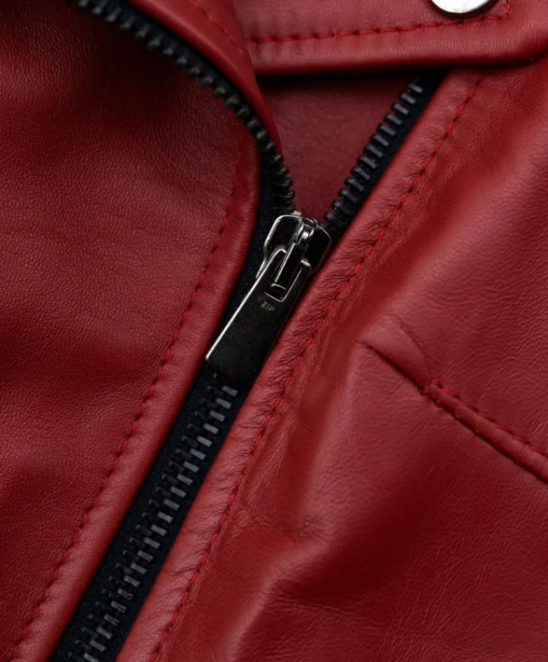 Donna D'Arienzo Kbc - Giacca chiodo in pelle rosso nappa effetto liscio