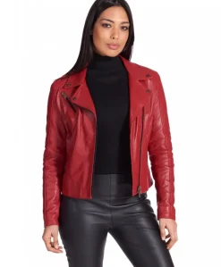 Donna D'Arienzo Kbc - Giacca chiodo in pelle rosso nappa effetto liscio