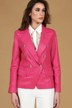 Donna D'Arienzo Kelly - Giacca blazer doppio petto in pelle naturale fuxia