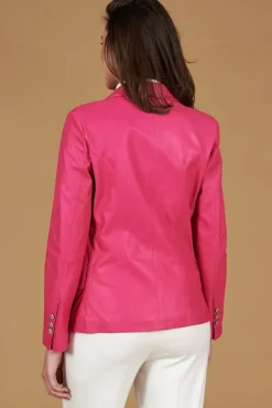 Donna D'Arienzo Kelly - Giacca blazer doppio petto in pelle naturale fuxia