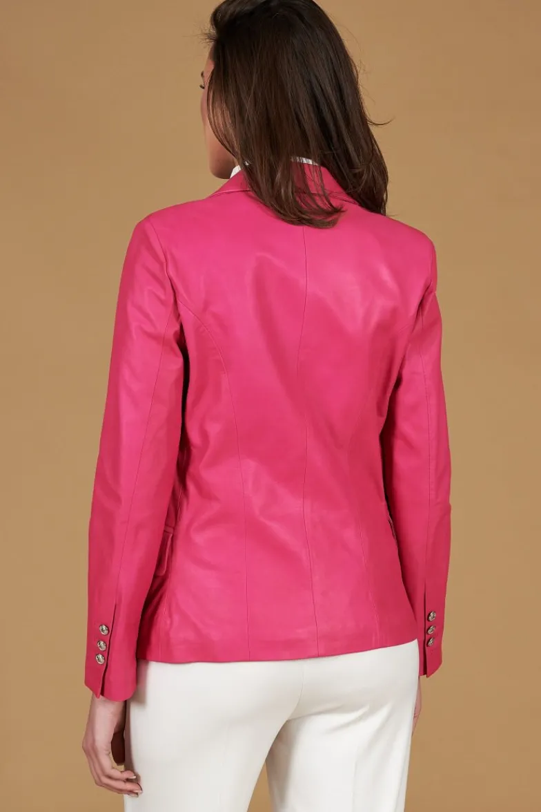 Donna D'Arienzo Kelly - Giacca blazer doppio petto in pelle naturale fuxia