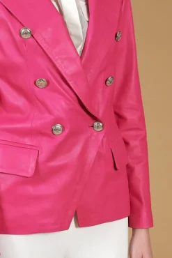 Donna D'Arienzo Kelly - Giacca blazer doppio petto in pelle naturale fuxia