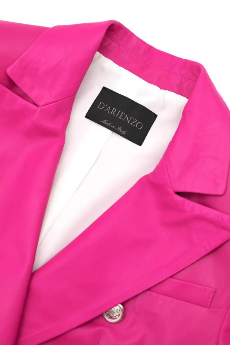 Donna D'Arienzo Kelly - Giacca blazer doppio petto in pelle naturale fuxia