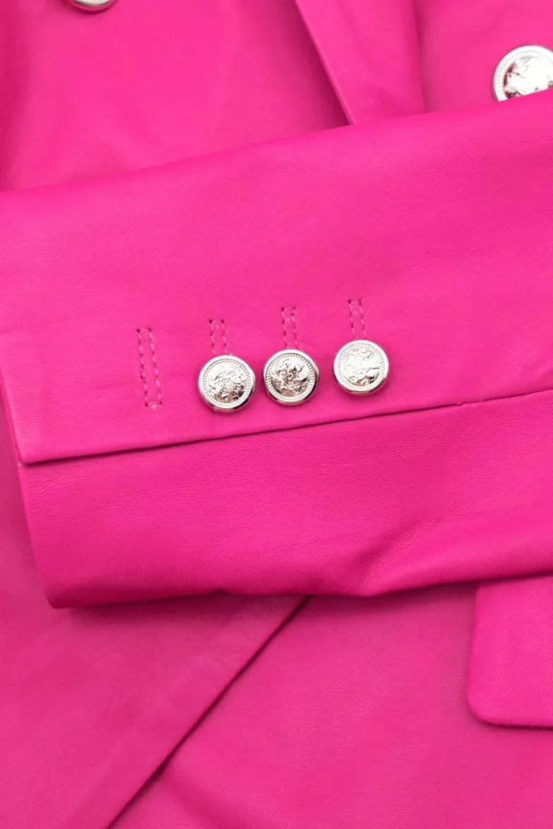 Donna D'Arienzo Kelly - Giacca blazer doppio petto in pelle naturale fuxia