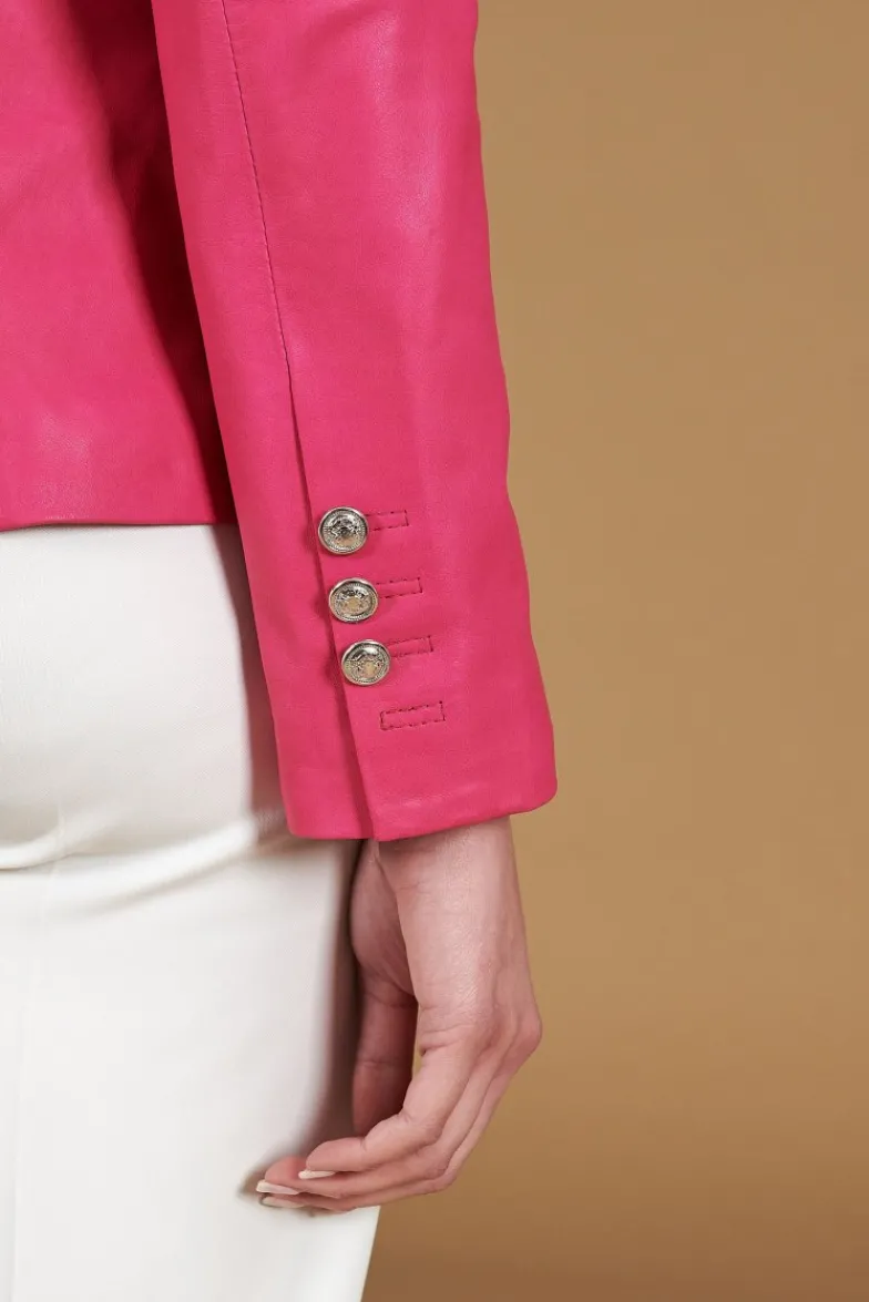 Donna D'Arienzo Kelly - Giacca blazer doppio petto in pelle naturale fuxia