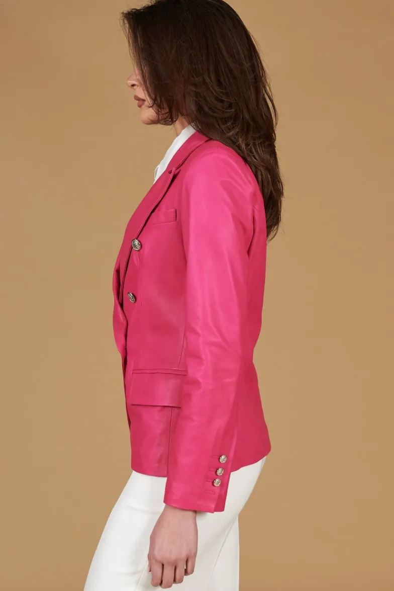Donna D'Arienzo Kelly - Giacca blazer doppio petto in pelle naturale fuxia