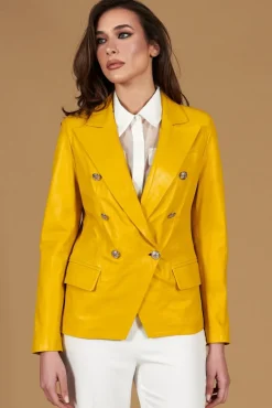 Donna D'Arienzo Kelly - Giacca blazer doppio petto in pelle naturale gialla