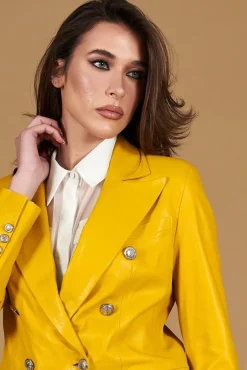 Donna D'Arienzo Kelly - Giacca blazer doppio petto in pelle naturale gialla