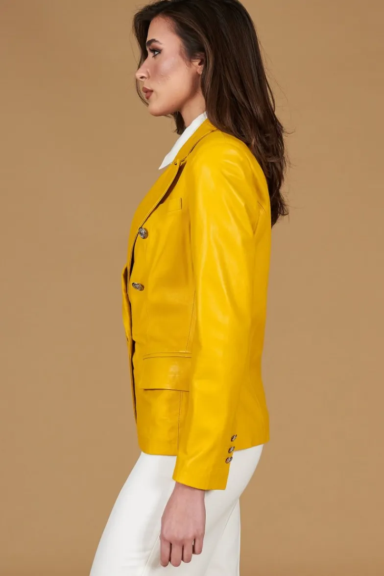 Donna D'Arienzo Kelly - Giacca blazer doppio petto in pelle naturale gialla