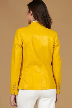 Donna D'Arienzo Kelly - Giacca blazer doppio petto in pelle naturale gialla